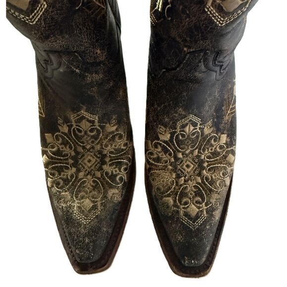 Circle G Marietta Brown Distressed Leather Embroidered Cowboy Snip Boot Sz 8.5 M - Picture 4 of 11